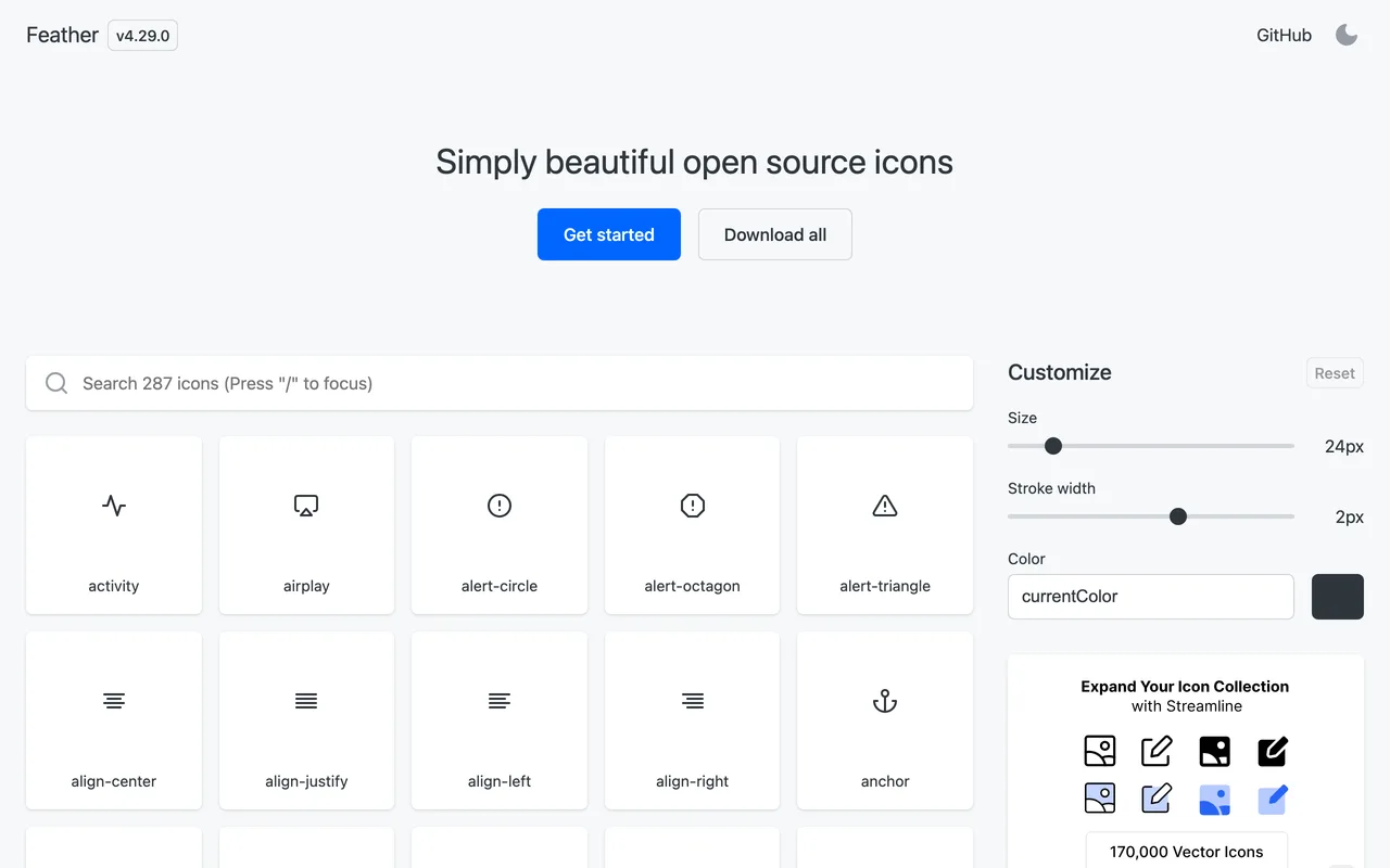 Feather Icons preview