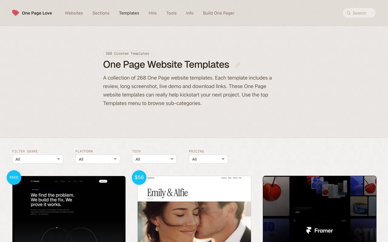 One Page Templates preview
